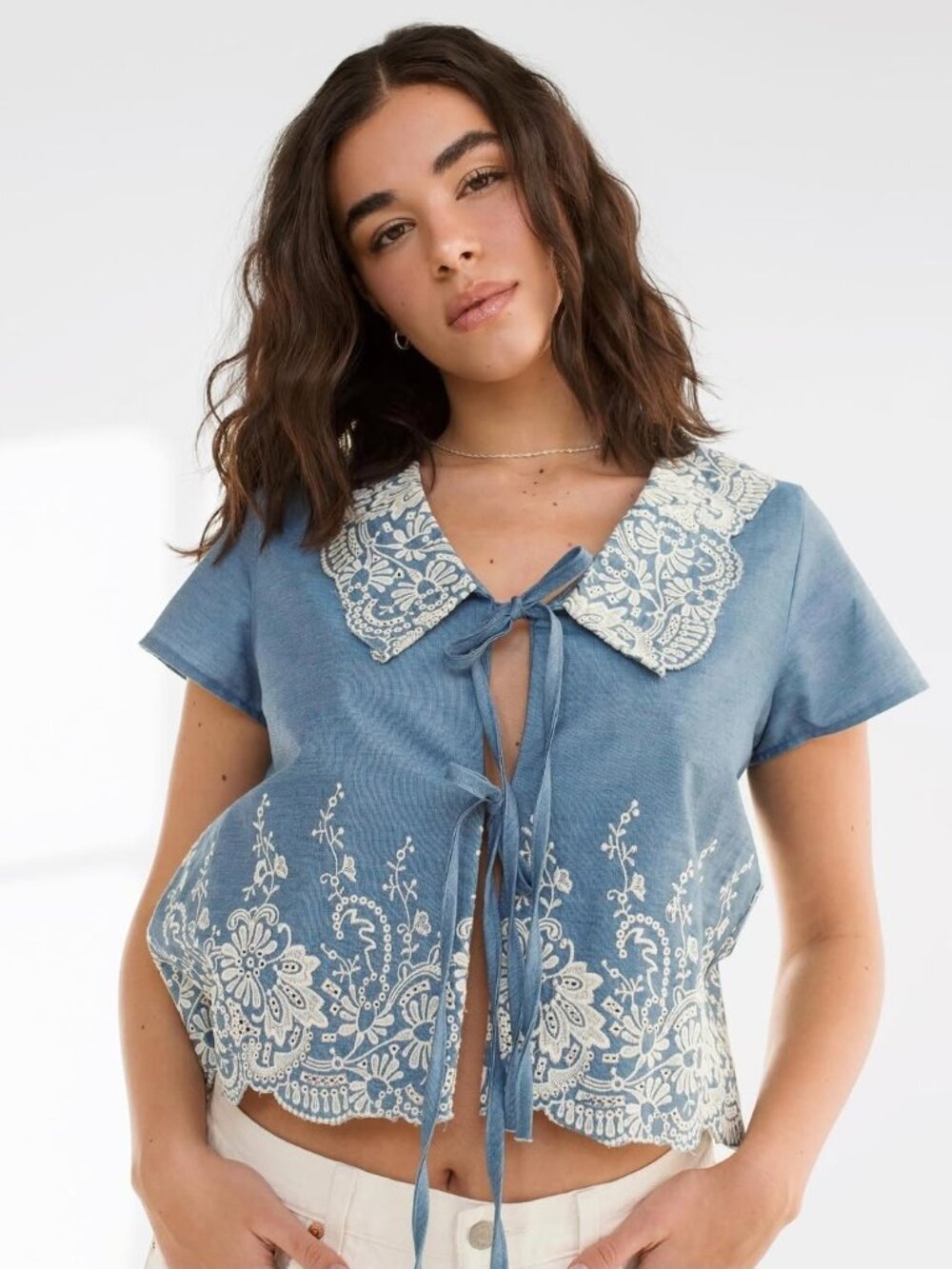 Denim boho blouse